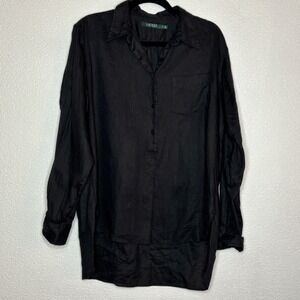 Lauren Ralph Lauren Womens Shirt XL Black Linen Blend Long‎ Sleeve Button Up XL